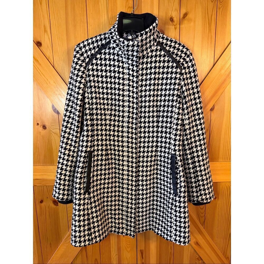 Vintage Apt. 9 Black White Houndstooth Lined Wool Blend Coat READ Size Large (64 - Picture 1 of 12